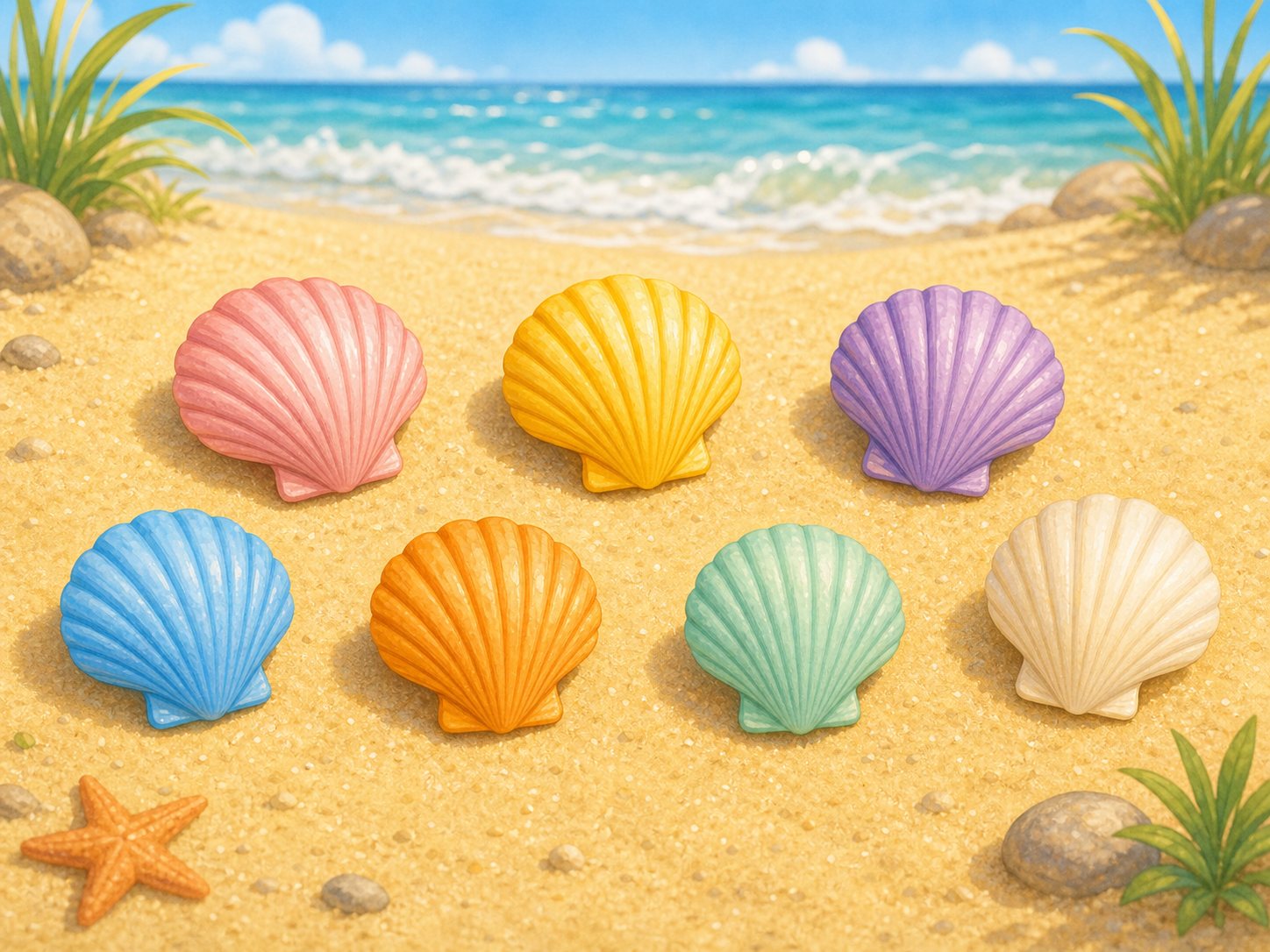 Siete conchas de colores