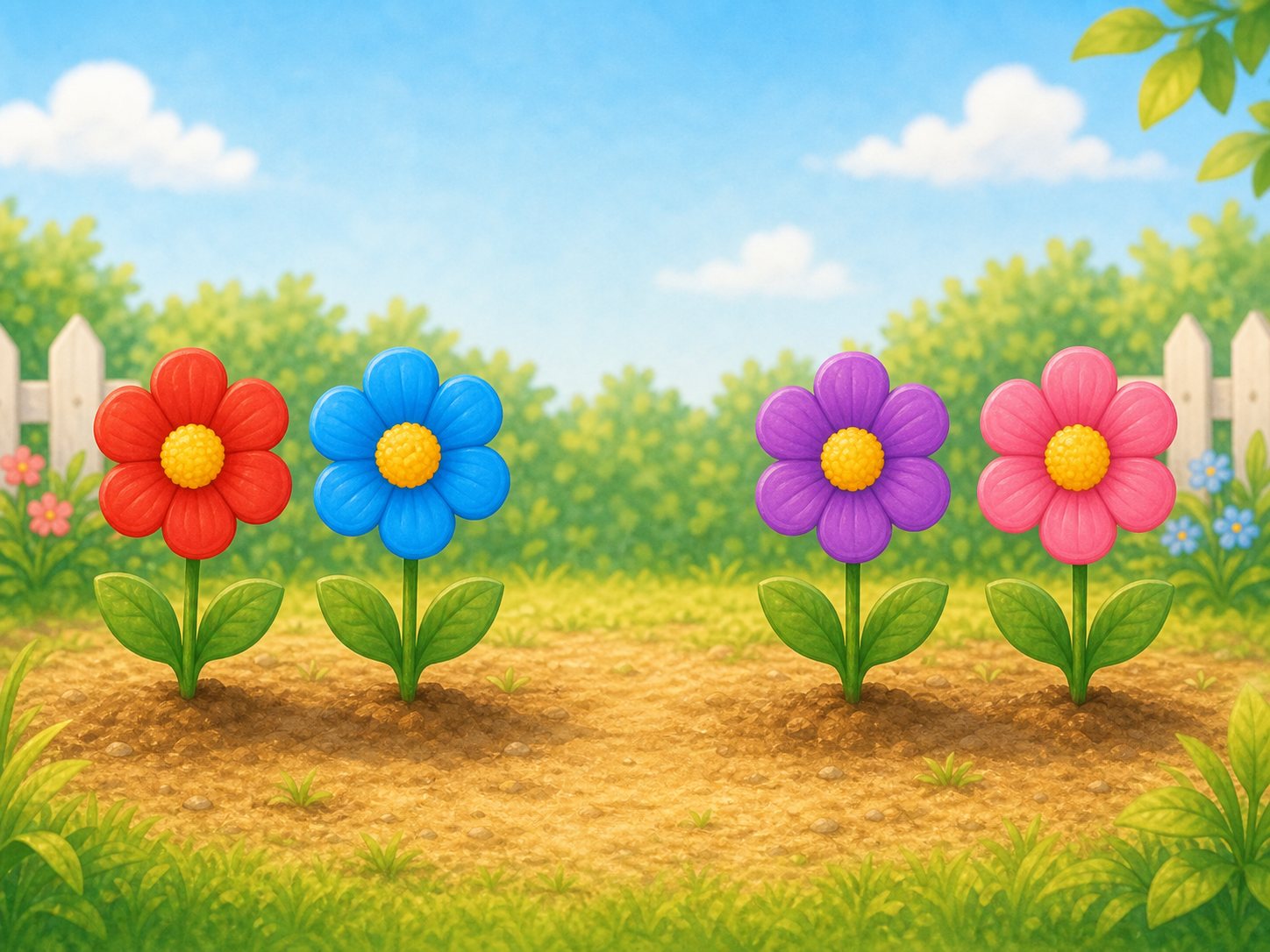 Dos flores en un grupo y dos flores en otro grupo