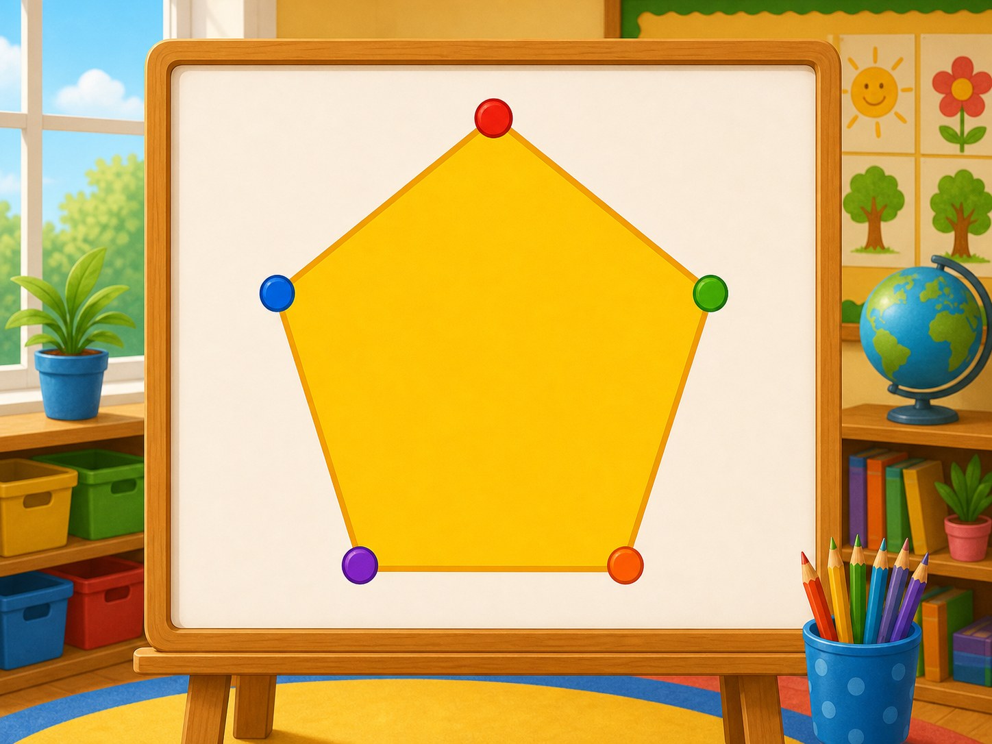Tarjeta con un pentagono grande de cinco lados rectos