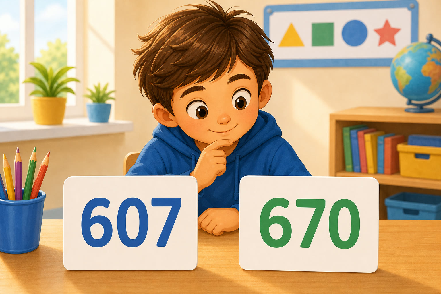 Un nino compara los numeros 607 y 670