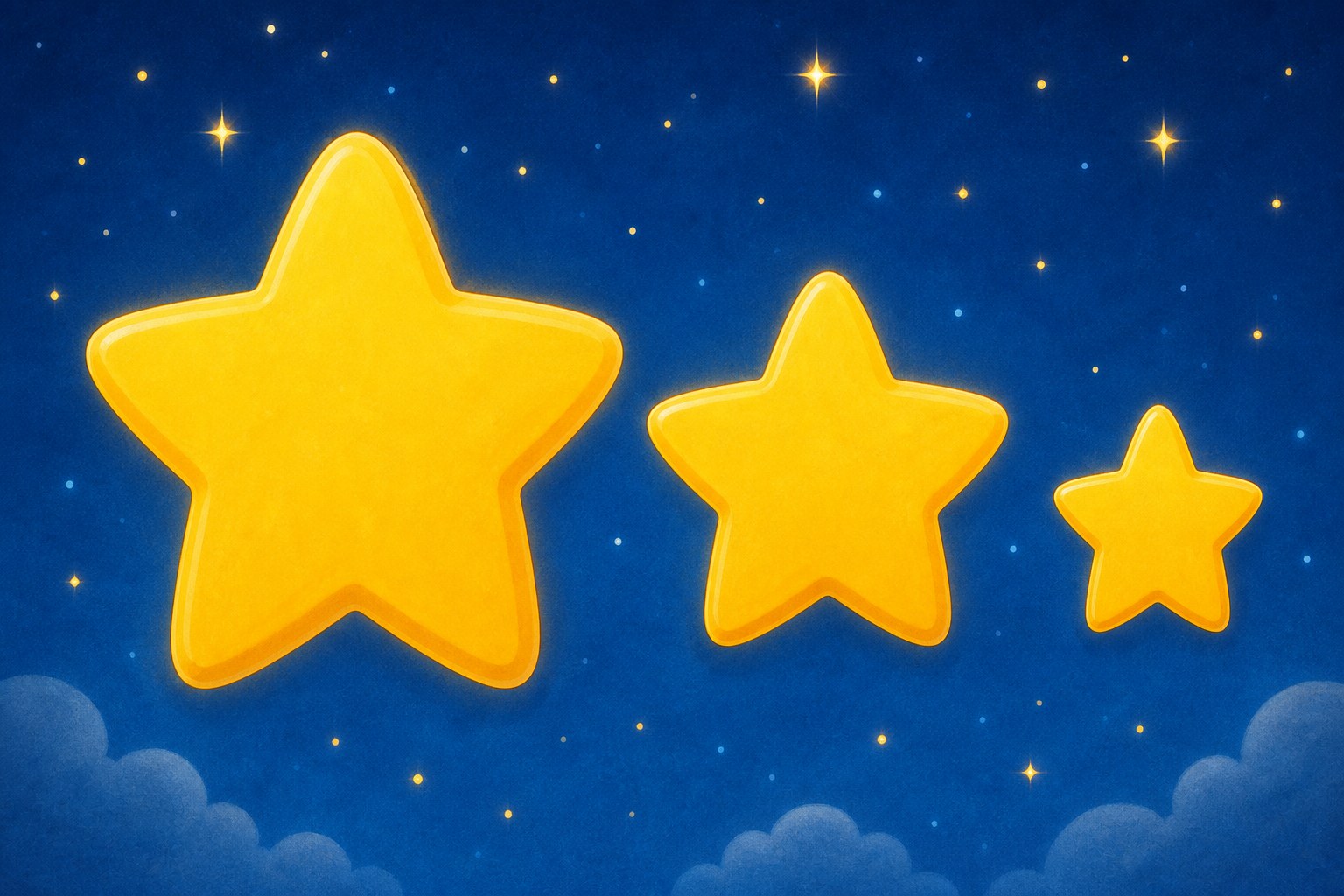 Tres estrellas de distinto tamano: grande, mediana y pequena