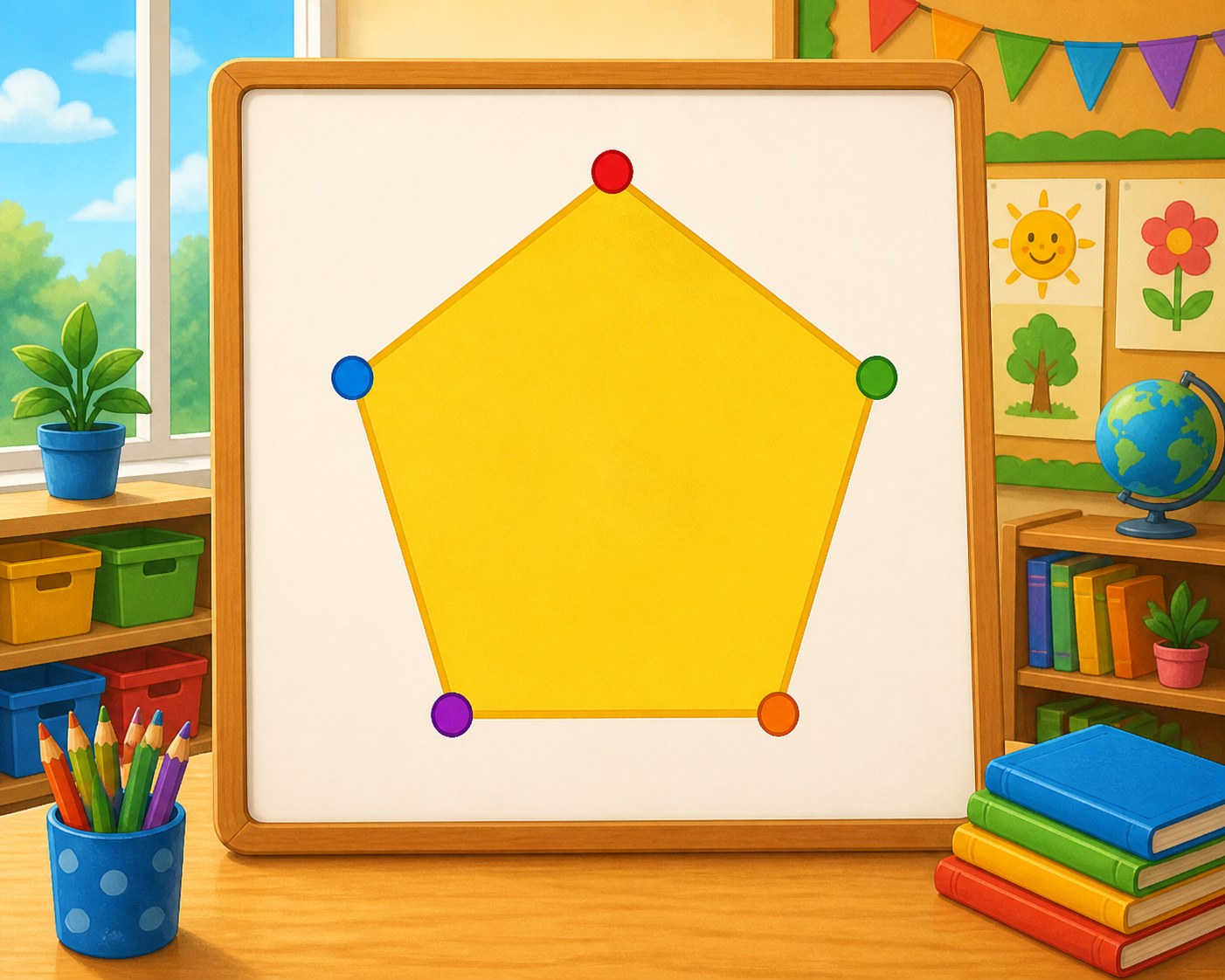 Pentagono grande con cinco vertices marcados
