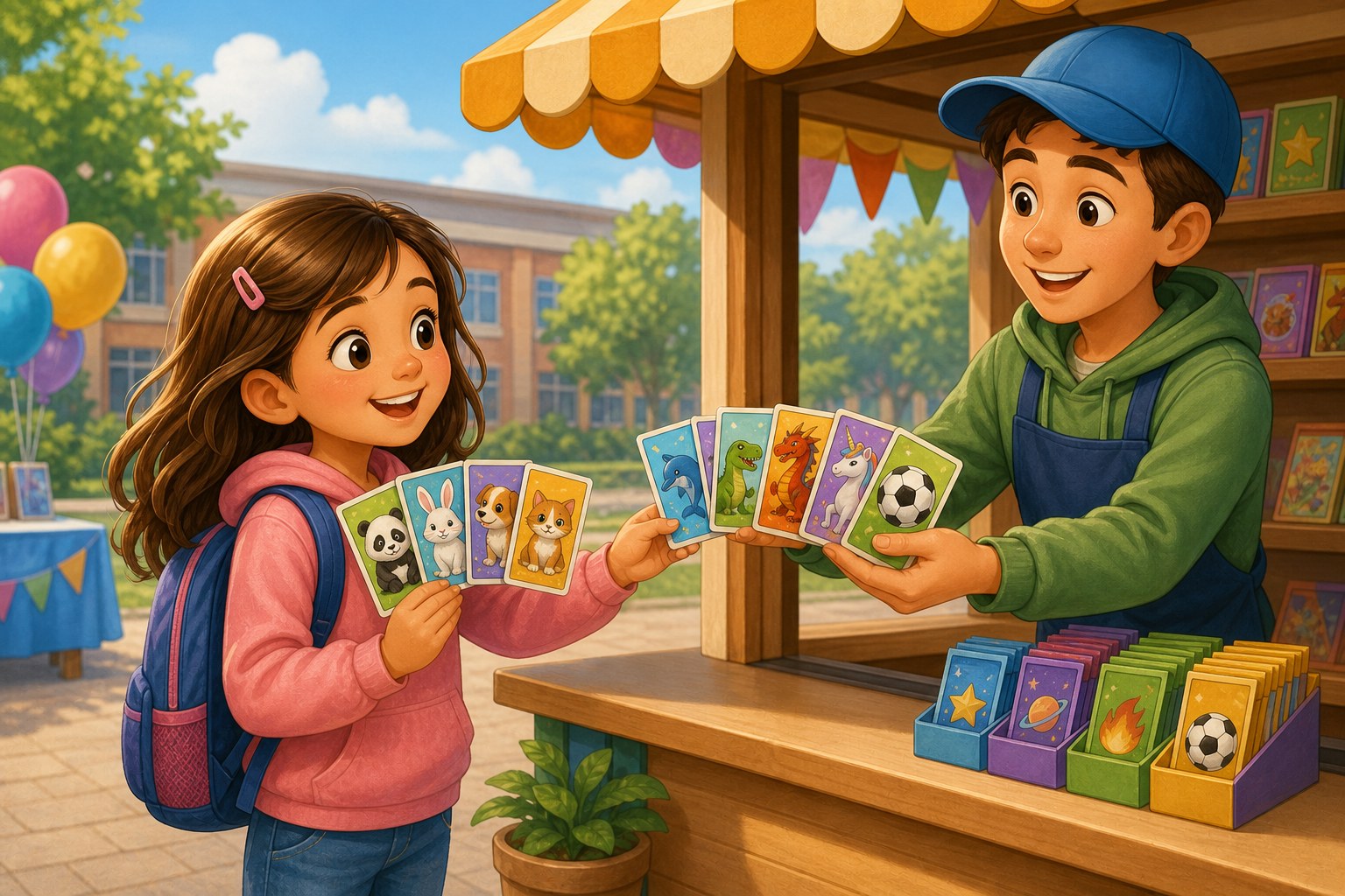 Una nina con cuatro cromos recibe cinco cromos mas en un puesto
