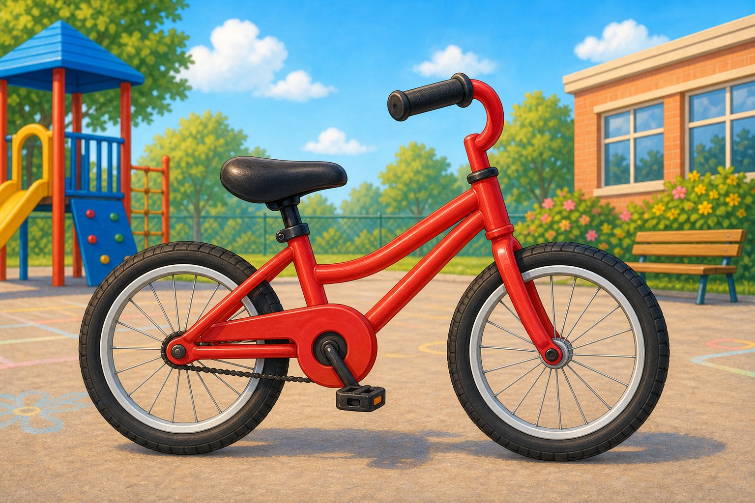 Bicicleta roja con ruedas redondas muy visibles