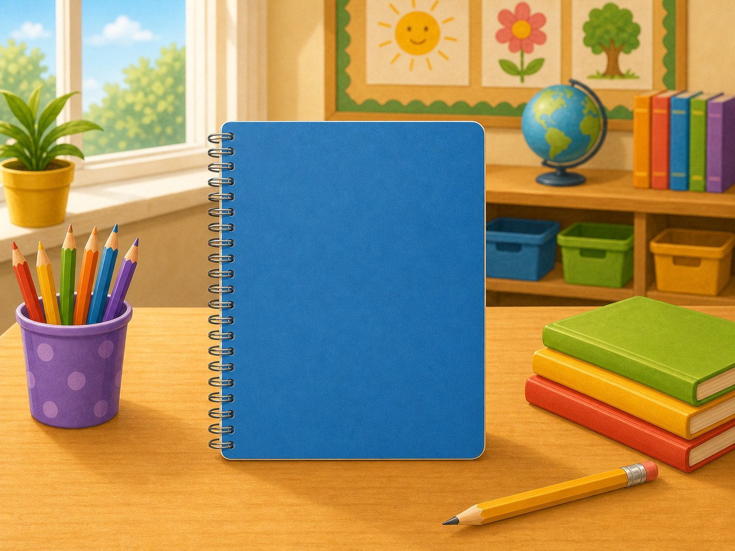Cuaderno azul con forma rectangular muy clara