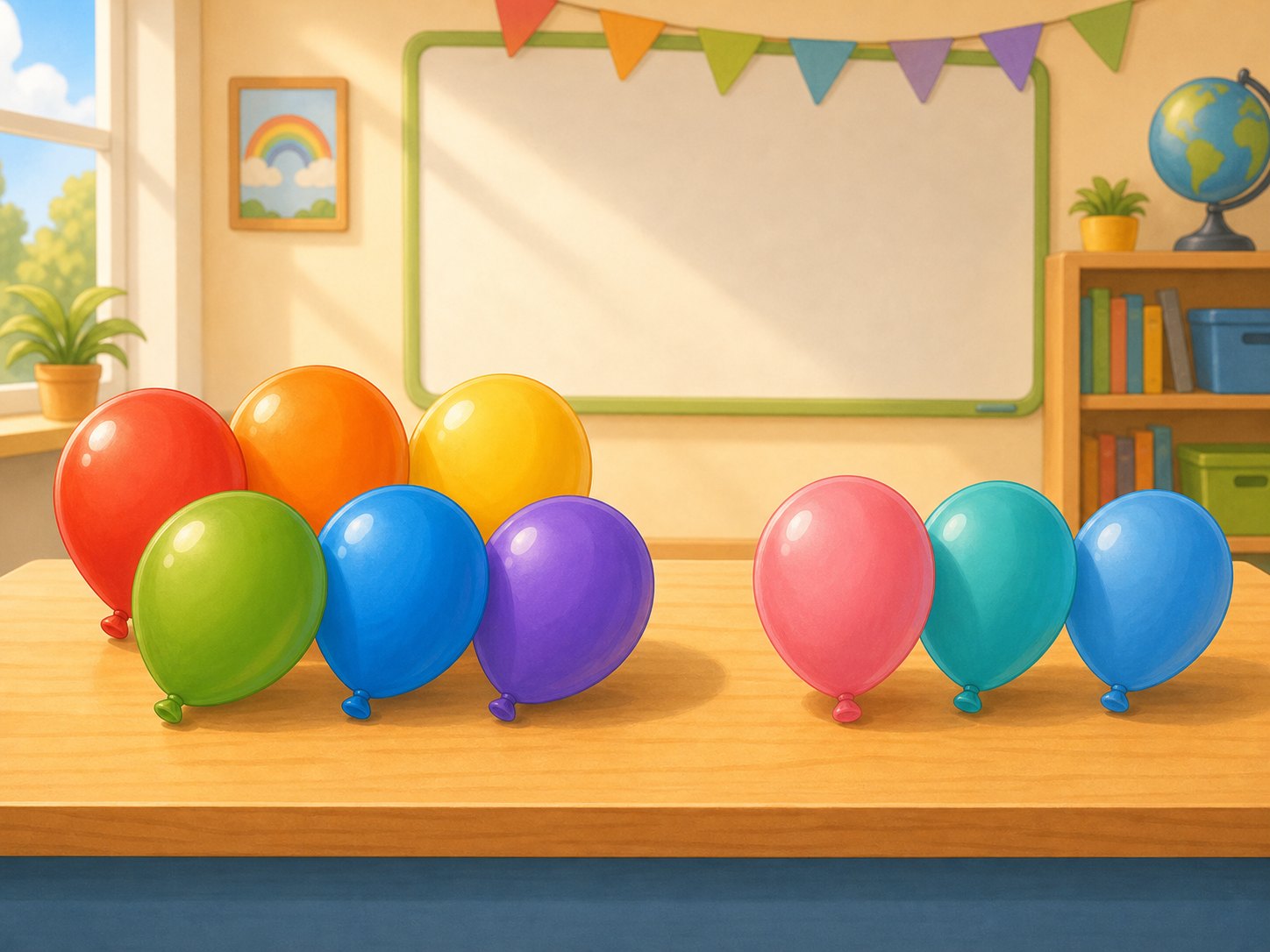 Seis globos en un grupo y tres globos aparte