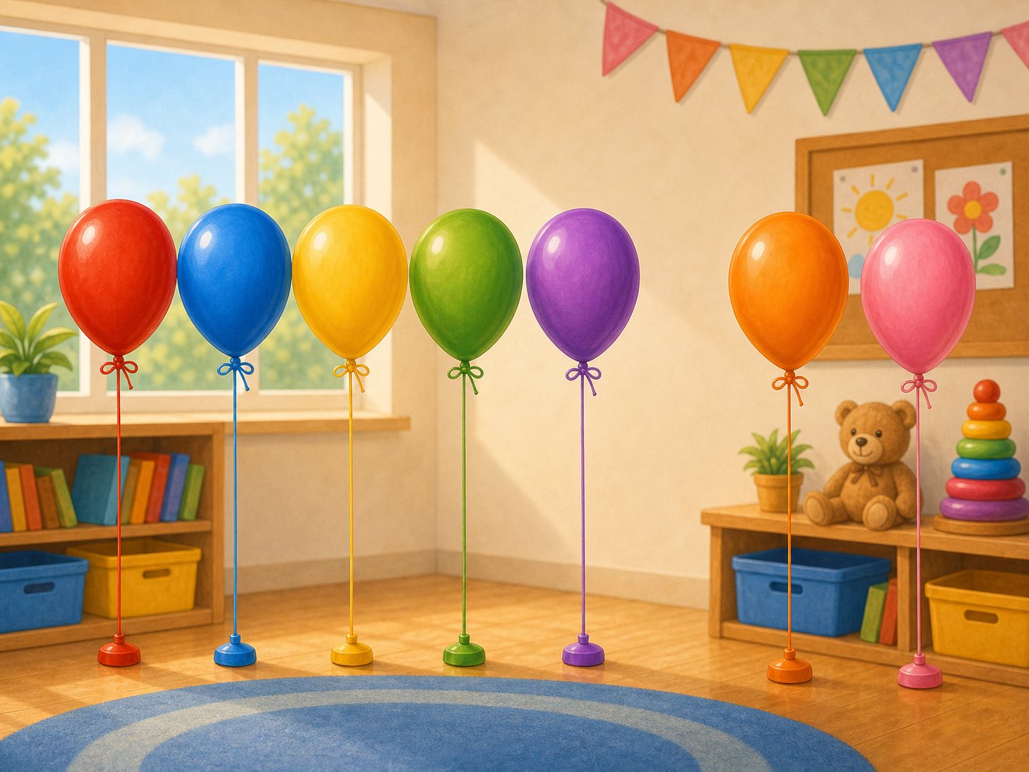 Siete globos en dos grupos, cinco y dos